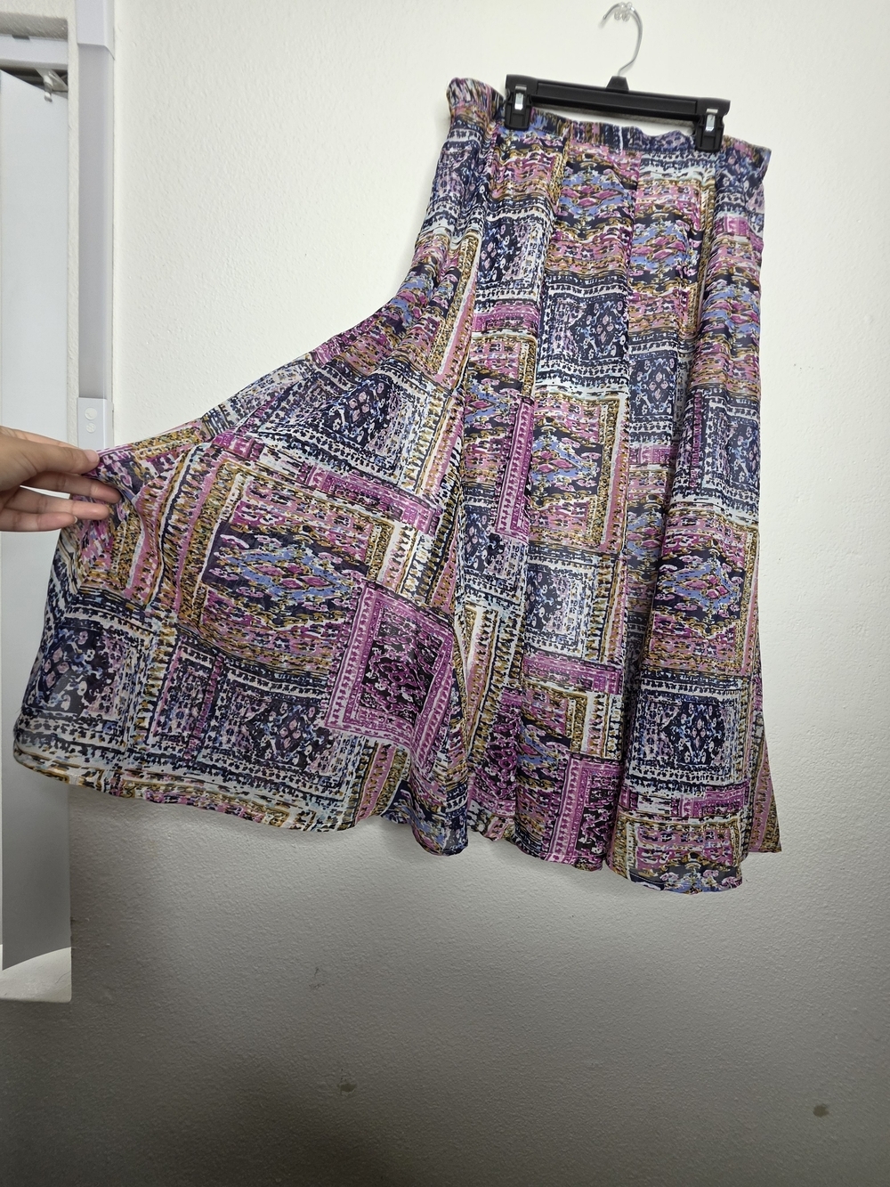 Mix Nouveau New York Women's Multicolor Geometric Chiffon Pleated Midi Skirt L - Picture 4 of 11